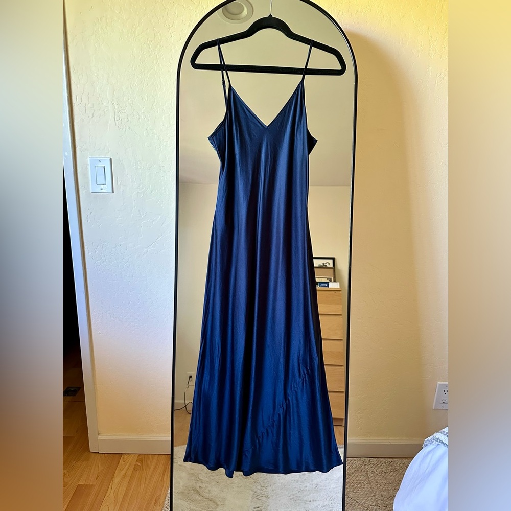 Blue 100% Washable Silk Slip Dress - Picture 4 of 4